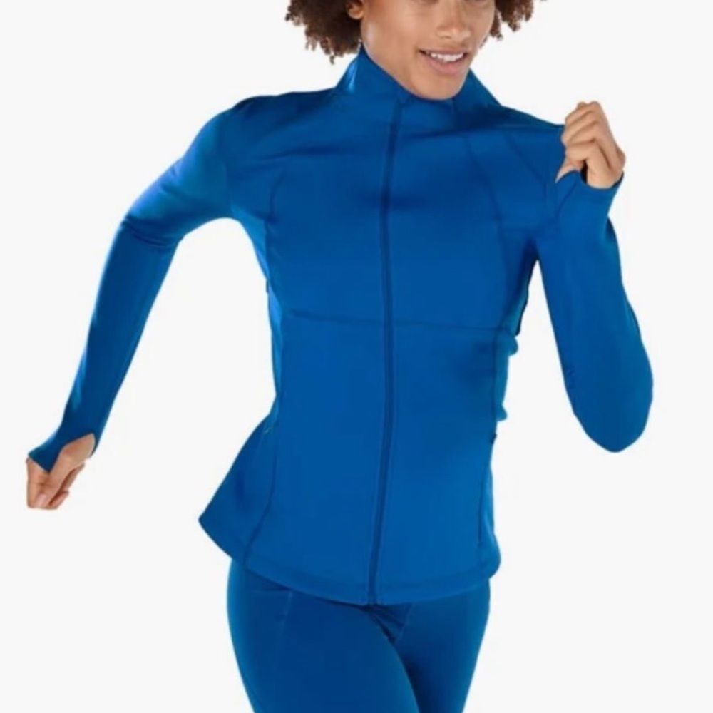 SWEATY BETTY Power Boost Workout Athletic Zip Up Jacket Bright Blue Size Medium